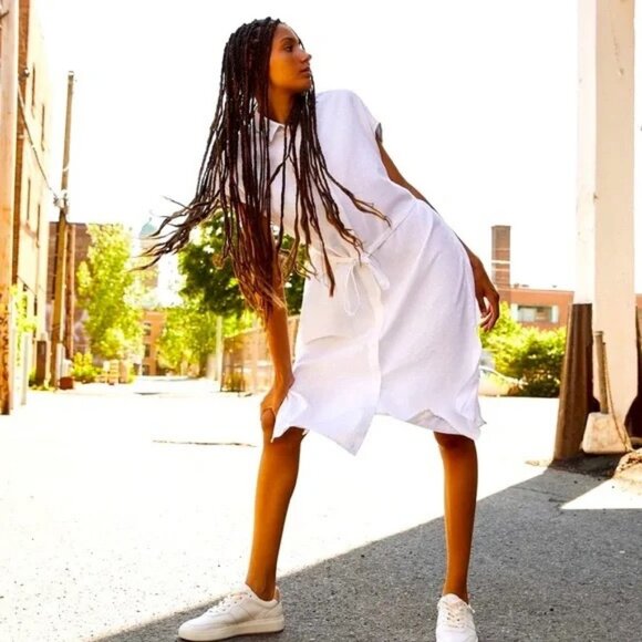 Frank And Oak Midi Linen Commuter Dress Button Down Oversized Shirt Relaxed Fit - Picture 13 of 15